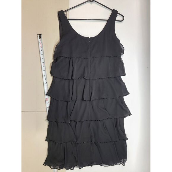 Patra Black Tiered Ruffle Mini Dress with Beaded Trim, Size 12 - Picture 5 of 6